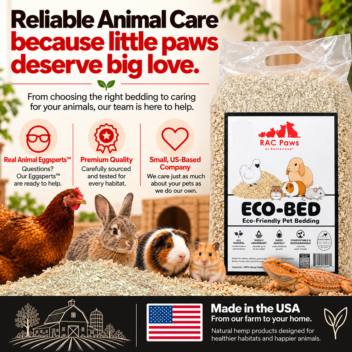 RAC Paws Premium Hemp Bedding for Rabbits, Guinea Pigs &amp; Hamsters 6.6 lb