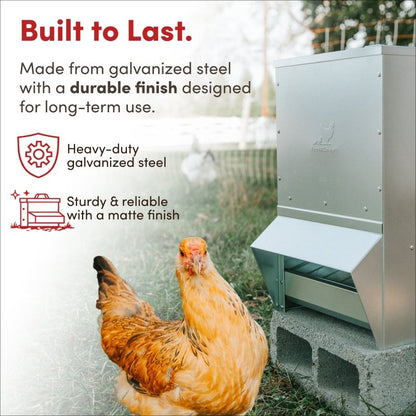 Galvanized Chicken Tough Feeder, Weatherproof Poultry Food Dispenser with Lid - 50lb
