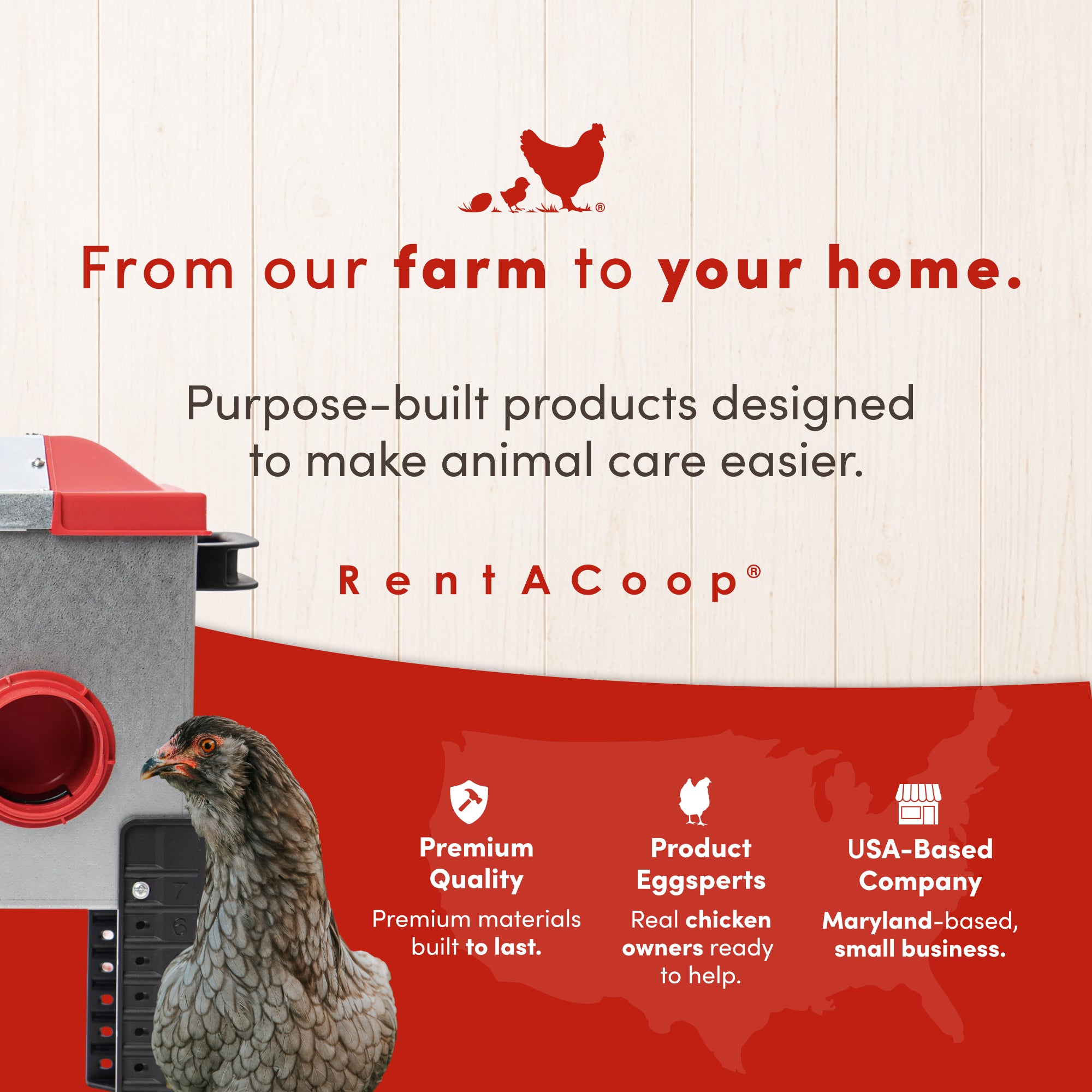 RentACoop Flock Feeder 65 lb - Large Capacity, Weatherproof Metal 6-Port Feeder for Adult Chickens, Turkeys, Ducks, and More