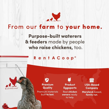 RentACoop 5 Gallon Chicken Waterer with 4 Auto-Fill Water Cups, 4 Horizontal nipples, and Adjustable Stand - Corner Placement