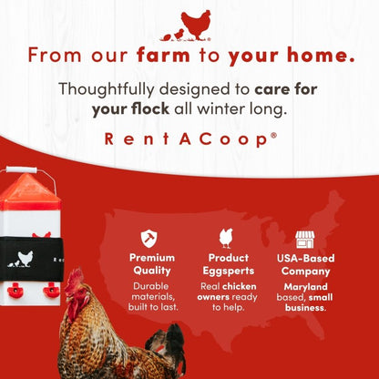 RentACoop Heated Chicken Waterer Belt for Winter, Thermo Bucket Heater Strap LG with Insulated Wrap for 2-5 Gal, 40W Energy Efficient, Safe to -10°F, Auto Thermostat