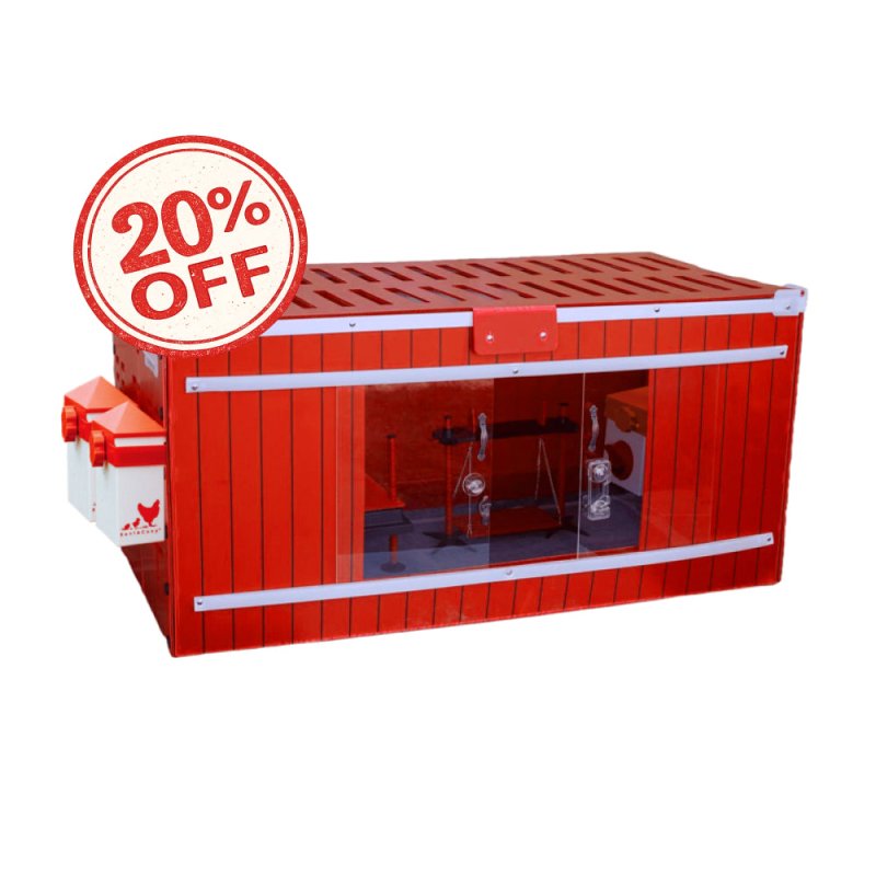RentACoop Big Red Barn Chick Brooder Set | Durable, Lightweight, easy-clean, multipurpose | With Heating Plate, Feeder, Waterer, Absorbent Hatchling Liners, Jute Liners, LED Light, Security Latch