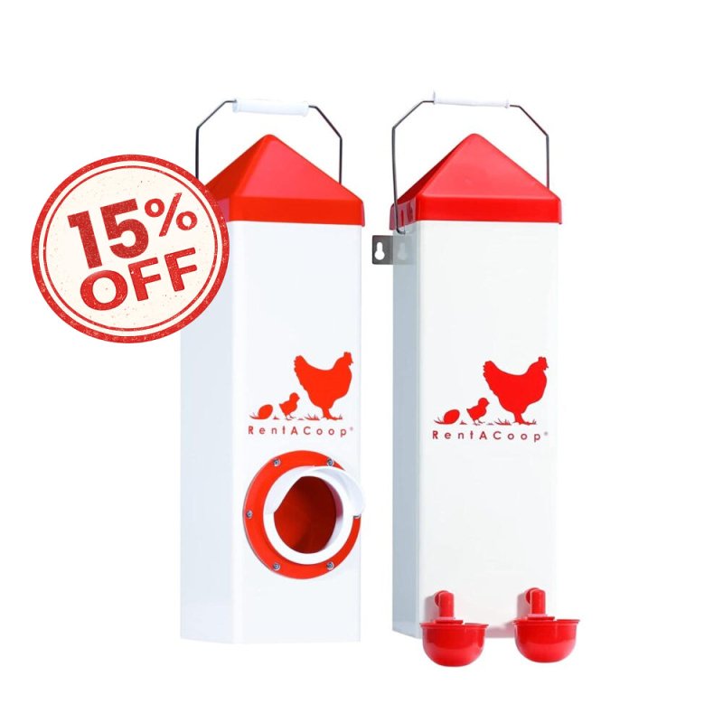 RentACoop Highrise Chicken Waterer and Feeder Set - 10lbs/2 Gal