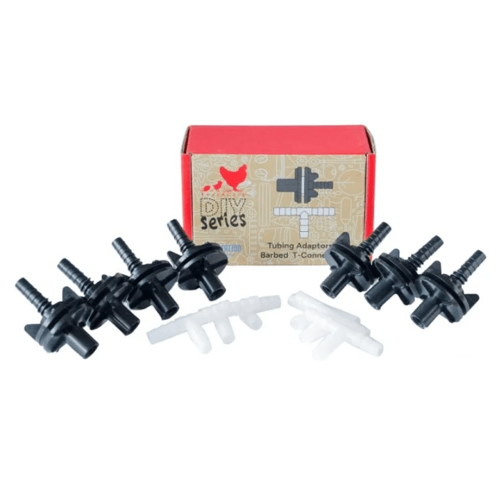 RAC Paws by RentACoop DIY Pack of Seven (7) Tubing Adaptors and Six (6) Barbed T-Connectors – Compatible with Sip Station Watering System for Poultry and Small Animals and 5/16" ID Tubing