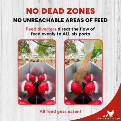 RentACoop Flock Feeder 65 lb - Large Capacity, Weatherproof Metal 6-Port Feeder for Adult Chickens, Turkeys, Ducks, and More