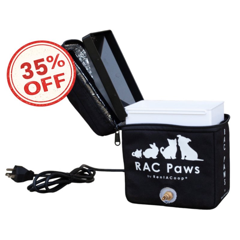 RAC Paws by RentACoop Zero Chill Heated Drinker – 64 oz All-in-One Small Animal Waterer with Heater &amp; Insulated Cover