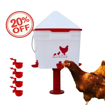 RentACoop 2 Gallon Chicken Waterer with 4 Auto-Fill Water Cups and 4 Horizontal nipples
