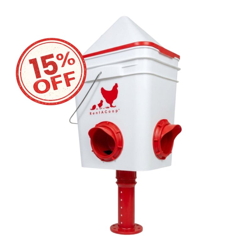 RentACoop 25lb BPA-Free Chicken Feeder with 4 Large Ports and Adjustable Stand - Center Placement