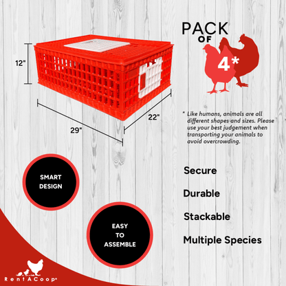 RentACoop Stackable Poultry Carrier Crate (Pack of 4) - RentACoop