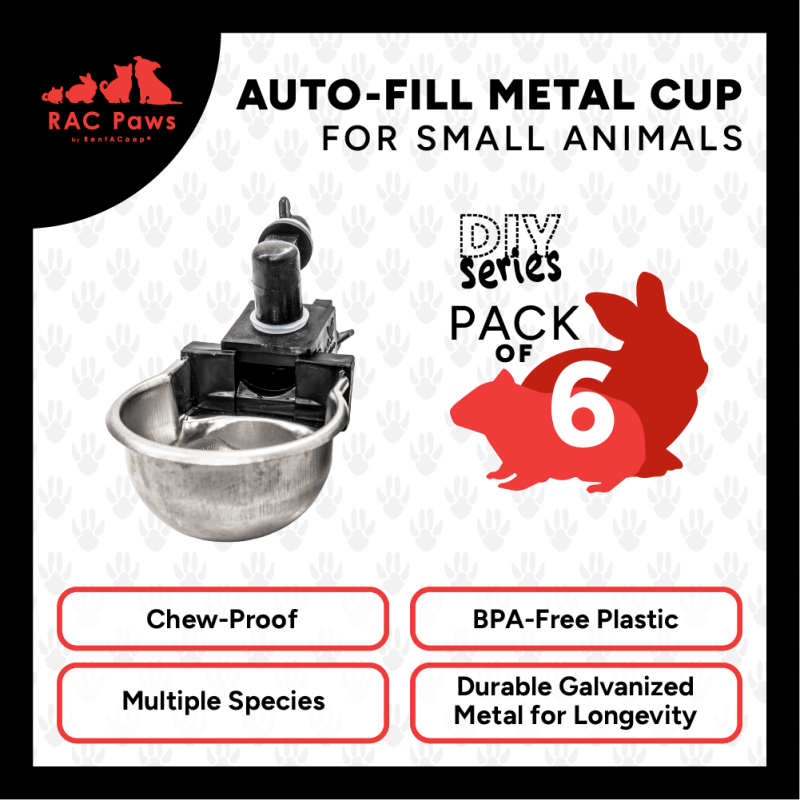 RAC Paws by RentACoop DIY Auto-Fill Metal Cup Waterer Kit 6-Pack - Great for Small Animals, Pets, Bunnies, Ferret, Chickens, Hamsters, Guinea Pigs, Rabbits, Chinchillas, Mice, Rats