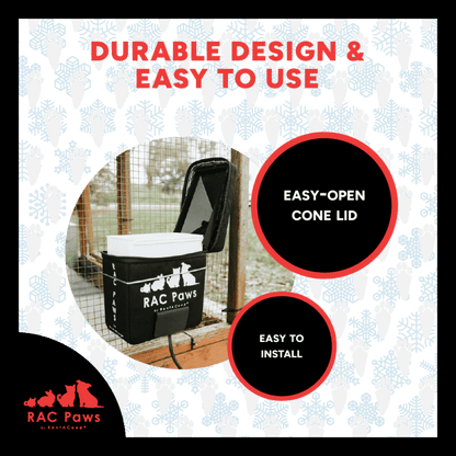 RAC Paws by RentACoop Zero Chill Heated Drinker – 64 oz All-in-One Small Animal Waterer with Heater &amp; Insulated Cover
