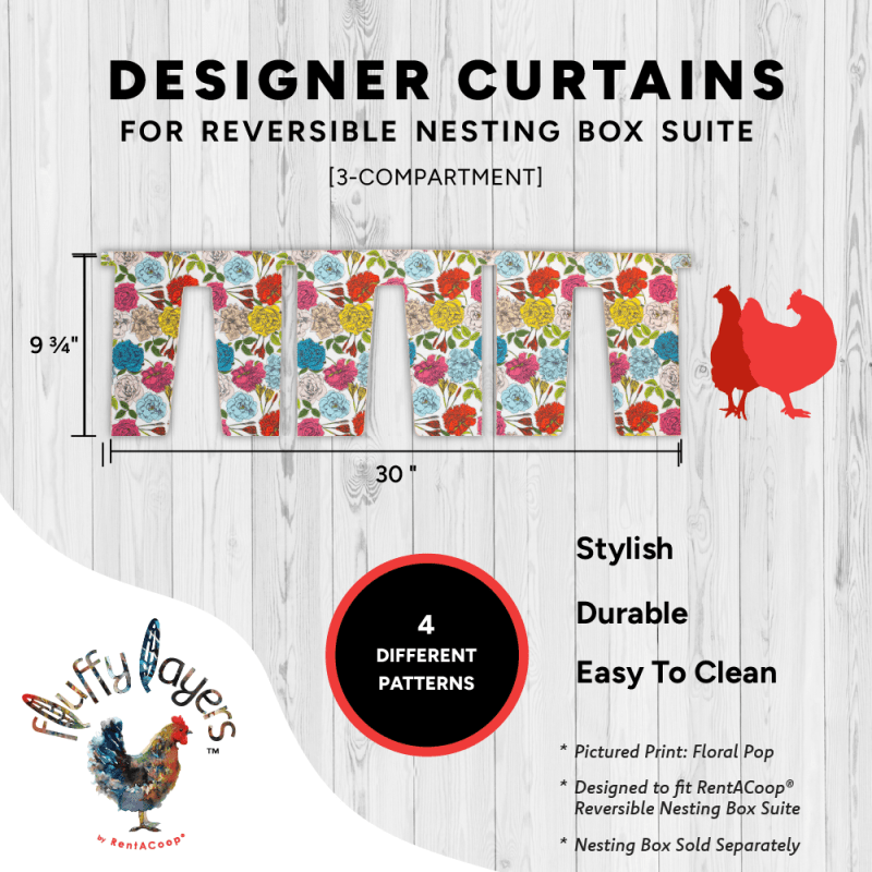 Fluffy Layers Curtains for RentACoop Nesting Box Suite - Roosters &amp; Roses
