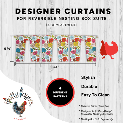 Fluffy Layers Curtains for RentACoop Nesting Box Suite - Roosters &amp; Roses