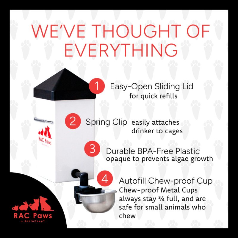 RAC Paws No-Drip 32oz Chicken and Small Animal Drinking Bottle with Auto-Fill Metal Cup