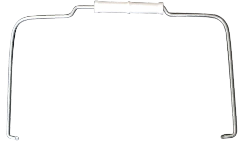 A RentACoopUS metal holder with a handle on a black background.